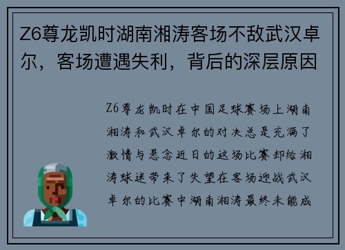 Z6尊龙凯时湖南湘涛客场不敌武汉卓尔，客场遭遇失利，背后的深层原因分析