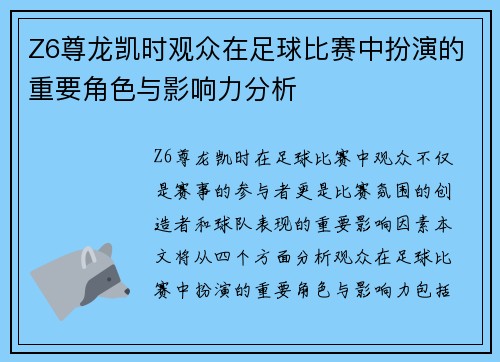 Z6尊龙凯时观众在足球比赛中扮演的重要角色与影响力分析