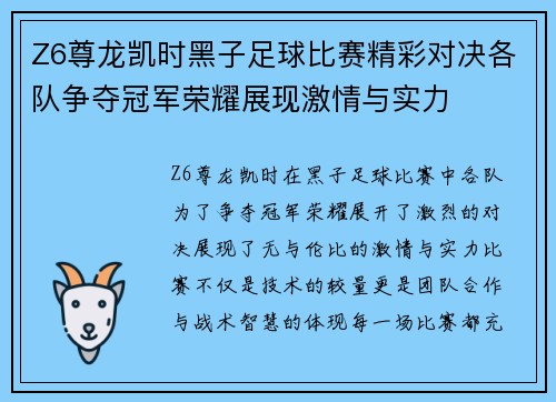 Z6尊龙凯时黑子足球比赛精彩对决各队争夺冠军荣耀展现激情与实力