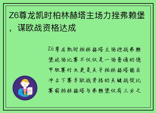 Z6尊龙凯时柏林赫塔主场力挫弗赖堡，谋欧战资格达成