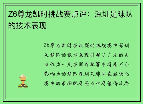 Z6尊龙凯时挑战赛点评：深圳足球队的技术表现