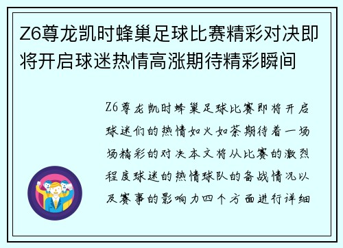 Z6尊龙凯时蜂巢足球比赛精彩对决即将开启球迷热情高涨期待精彩瞬间