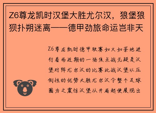 Z6尊龙凯时汉堡大胜尤尔汉，狼堡狼狈扑朔迷离——德甲劲旅命运岂非天定？