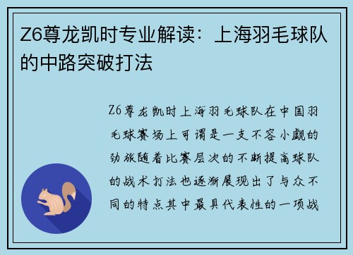 Z6尊龙凯时专业解读：上海羽毛球队的中路突破打法
