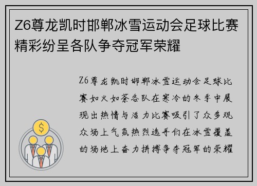 Z6尊龙凯时邯郸冰雪运动会足球比赛精彩纷呈各队争夺冠军荣耀